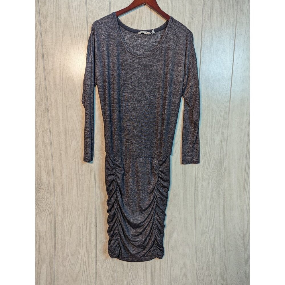 Athleta Tulip Dress Long Sleeve Ruched Skirt Midi Sheath Heather Gray Size ST